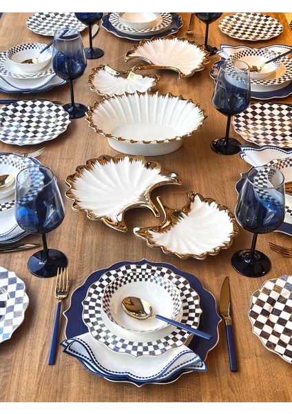 Yemek Takımı Lacivert Dama 83 Parça 6 Kişilik