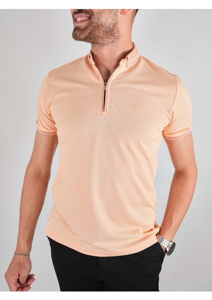 Fermuarlı Sarı Yakalı Tshirt