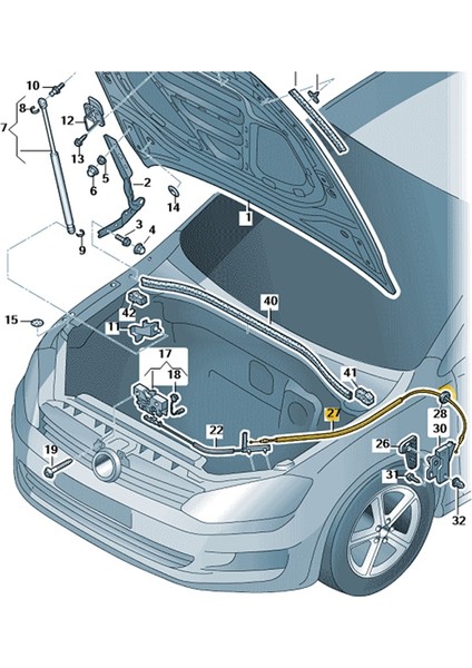 Vw Golf 7 2013-2017 Motor Kaput Açma Teli Arka Parçası 5G0823535A modelleri