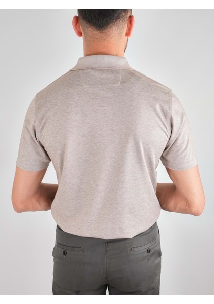 Erkek Yakalı Cepli Penye Bej Baba Tshirt