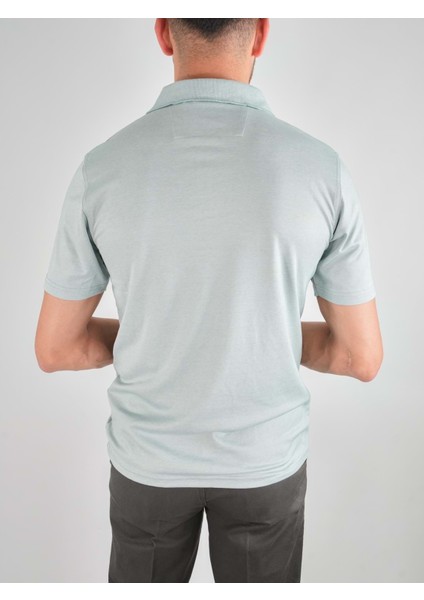 Erkek Yakalı Cepli Penye Su Yeşil Baba Tshirt