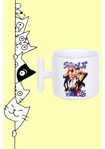 Sanji Karakter Anime One Piece Tasarım Baskılı Beyaz T Sap Kupa Bardak