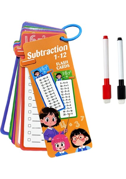 Çocuklar Matematik Flashcard'ı Tekrar Kullanılabilir Yırtılmaya Dayanıklı 15 Kart Çıkarma (Yurt Dışından)
