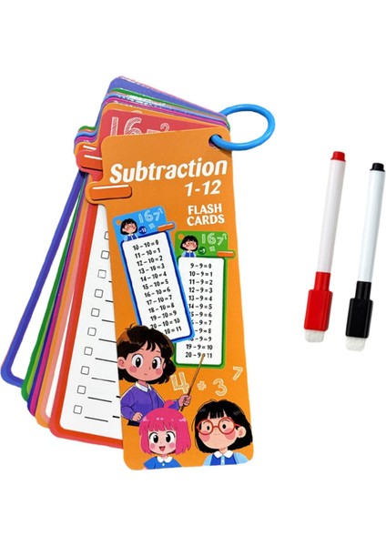 Çocuklar Matematik Flashcard'ı Tekrar Kullanılabilir Yırtılmaya Dayanıklı 15 Kart Çıkarma (Yurt Dışından)