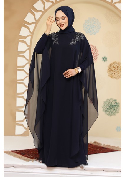 Panço Detaylı Lacivert Tesettür Abaya 25908L
