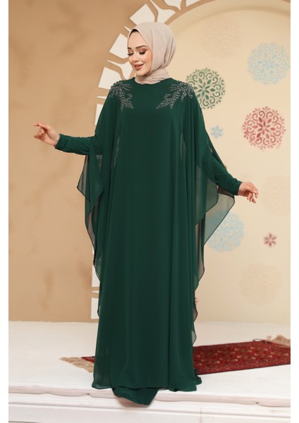 Panço Detaylı Zümrüt Yeşili Tesettür Abaya 25908ZY fiyatları