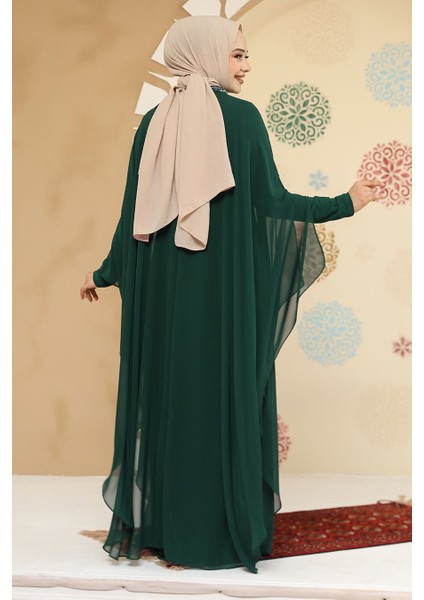Panço Detaylı Zümrüt Yeşili Tesettür Abaya 25908ZY modelleri