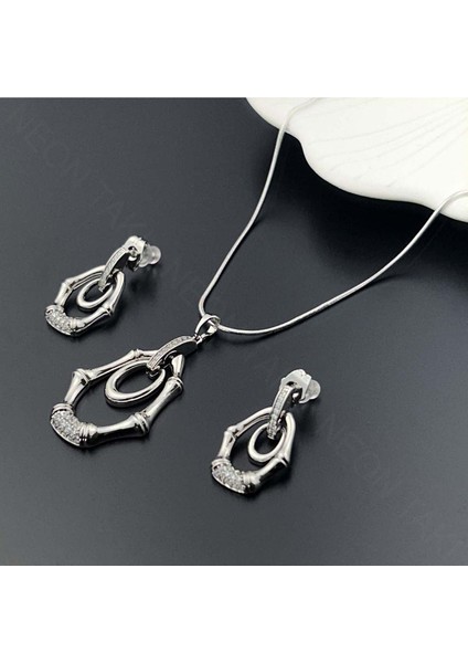 Duyarlılık Etiketi ve Zirkon Taşlı, Vintage, Küpe ve Kolye, Platinyum Kaplama Çelik Set 45, Gümüş Renk