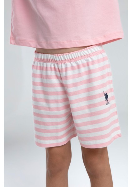 2073 Kız Çocuk Bisiklet Yaka Kısa Kollu Çizgili Şort Pijama Takım modelleri