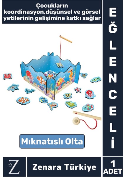 Çocuk El-Göz Koordinasyonu Parça Bütün Ilişkisi Eğlenceli Havuzlu Ahşap Manyetik Balık Tutma Oyunu
