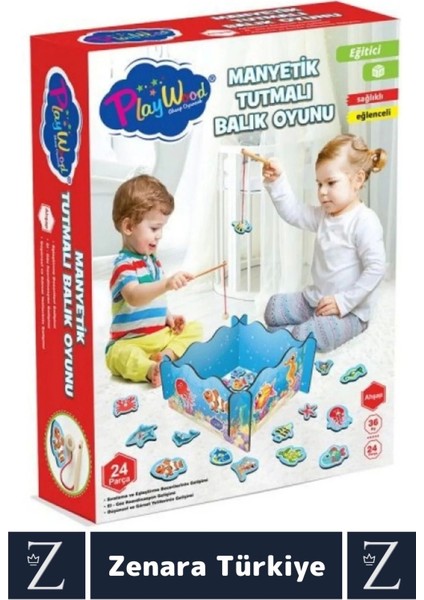 Çocuk El-Göz Koordinasyonu Parça Bütün Ilişkisi Eğlenceli Havuzlu Ahşap Manyetik Balık Tutma Oyunu