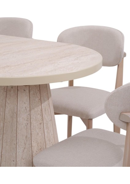Bohem Travertan Norte Açılır Yemek Masa Sandalye Takımı 90X160CM