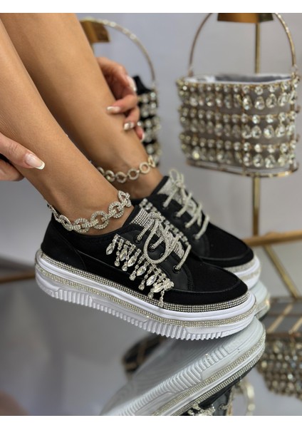 Aley Kristal Taşlı Spor Ayakkabı Siyah