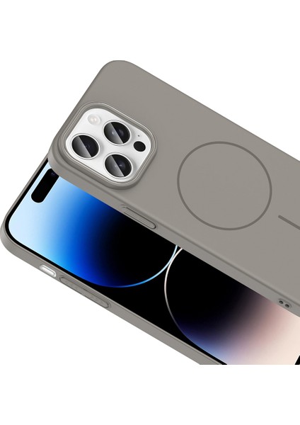 iPhone 14 Pro Max Uyumlu Kılıf M-Safe Şarj Özellikli Ruby Kapak Gri