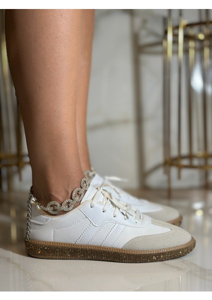 Oxsa 2 Kristal Taşlı Özel Tasarım Spor Ayakkabı Beyaz