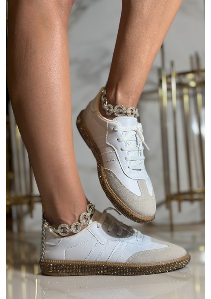 Oxsa 2 Kristal Taşlı Özel Tasarım Spor Ayakkabı Beyaz modelleri