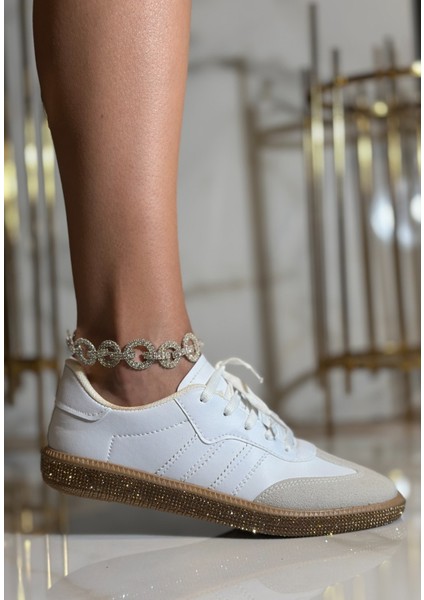 Oxsa 2 Kristal Taşlı Özel Tasarım Spor Ayakkabı Beyaz indirimleri