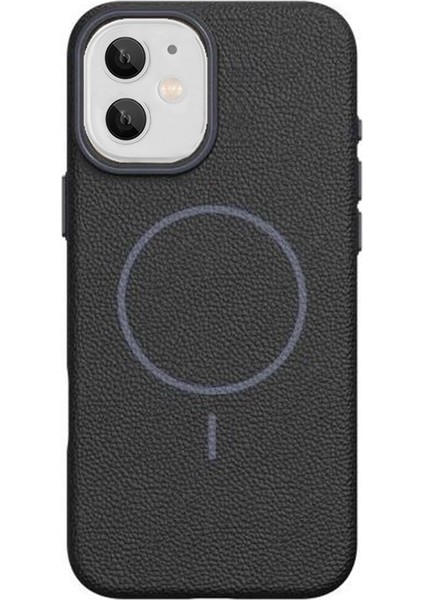 iPhone 11 Uyumlu Kılıf Deri Desen M-Safe Özellikli Lichee Silikon Siyah