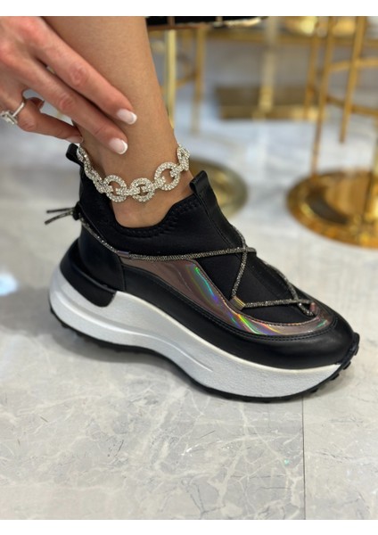 Zunni Kristal Taşlı Özel Tasarım Spor Ayakkabı Siyah modelleri