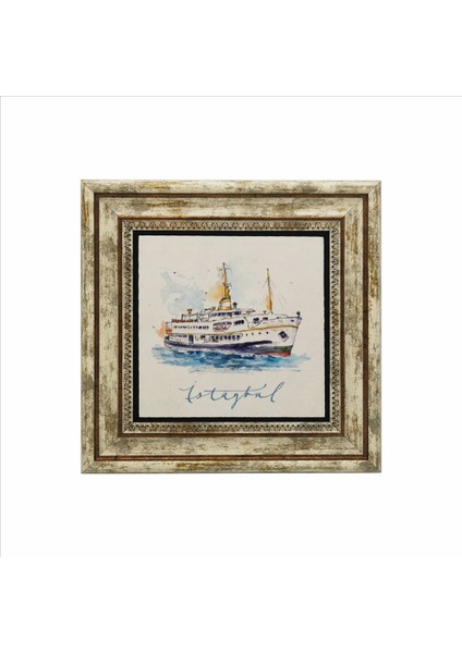 Istanbul Vapur Baskılı Doğaltaş Tablo (25 x 25 Krt-34) fiyatları