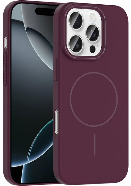 iPhone 16 Pro Max Uyumlu Kılıf M-Safe Şarj Özellikli Ruby Kapak Mürdüm