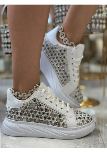 Uriny Kristal Taşlı Özel Tasarım Spor Ayakkabı Beyaz fiyatları