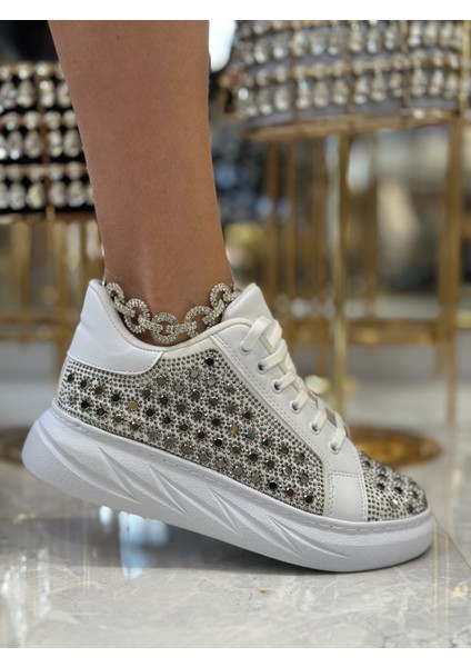 Uriny Kristal Taşlı Özel Tasarım Spor Ayakkabı Beyaz modelleri