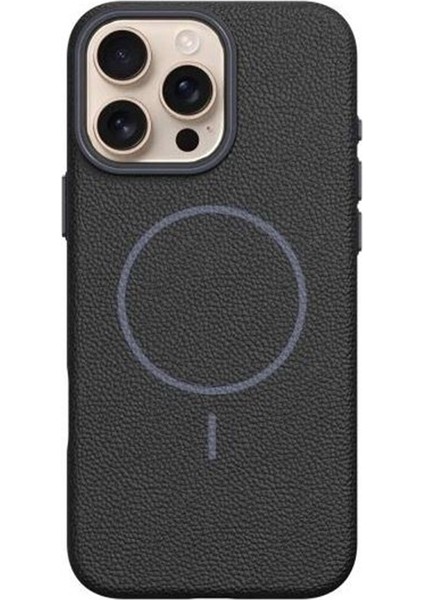 iPhone 15 Pro Max Uyumlu Kılıf Deri Desen M-Safe Özellikli Lichee Silikon Siyah