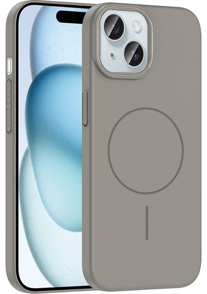 iPhone 15 Uyumlu Kılıf M-Safe Şarj Özellikli Ruby Kapak Gri
