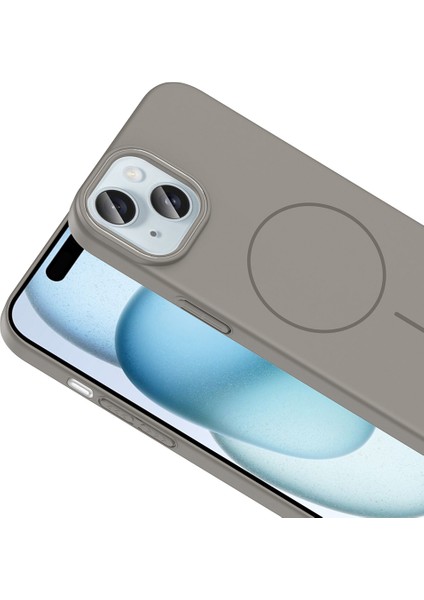 iPhone 15 Uyumlu Kılıf M-Safe Şarj Özellikli Ruby Kapak Gri