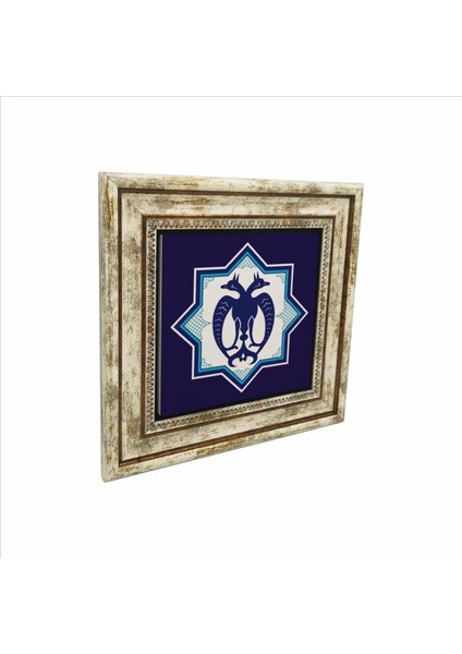 Çift Başlı Kartal Figürlü, Anadolu Selçuklu Yıldız Motifi Baskılı Doğaltaş Tablo (25 x 25 Kd-28)