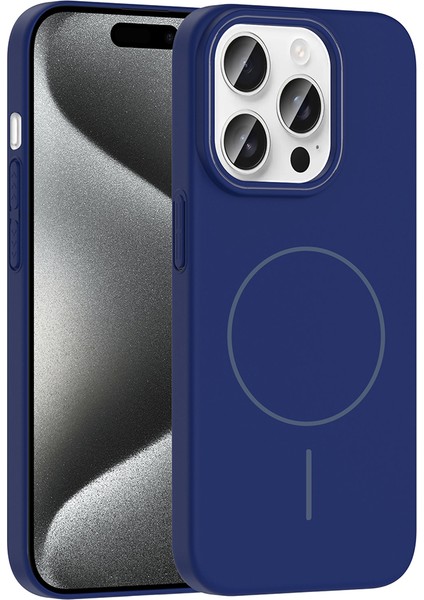 iPhone 15 Pro Max Uyumlu Kılıf M-Safe Şarj Özellikli Ruby Kapak Lacivert