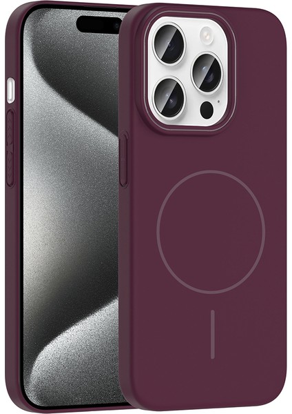 iPhone 15 Pro Max Uyumlu Kılıf M-Safe Şarj Özellikli Ruby Kapak Mürdüm