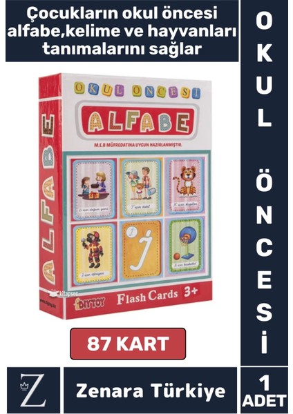 Okul Öncesi Eğitici Görsel Algı Alfabe Kelime Nesne Hayvan Tanıtıcı Meb Uyumlu 87 Kart Alfabe