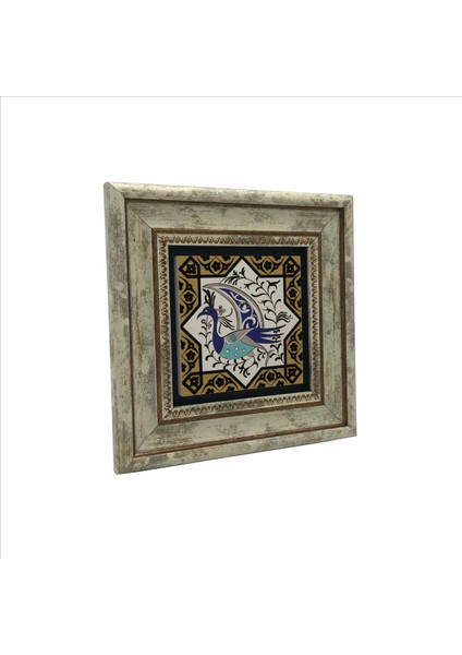 Tavus Kuşu Figürlü, Anadolu Selçuklu Yıldız Motifi Baskılı Doğaltaş Tablo (20 x 20 Kd-31)