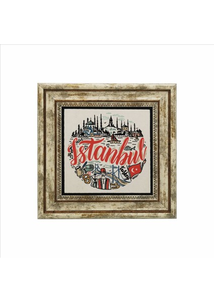 Istanbul Sembolik Yerler Baskılı Doğaltaş Tablo 25X25 Krt-32