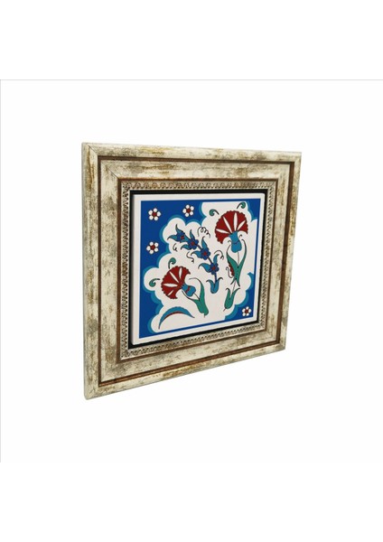 Osmanlı Iznik Çini Deseni Baskılı Doğaltaş Tablo (25 x 25 Kd-37)