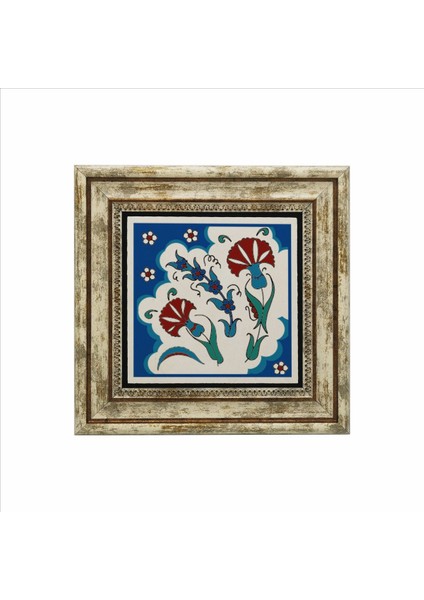 Osmanlı Iznik Çini Deseni Baskılı Doğaltaş Tablo (25 x 25 Kd-37)