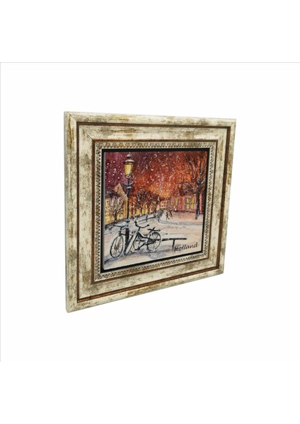 Hollanda Bisklet Görseli Baskılı Doğaltaş Tablo (25 x 25 Krg-40)