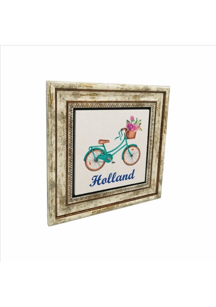 Hollanda Bisklet Görseli Baskılı Doğaltaş Tablo (25 x 25 Krg-30)