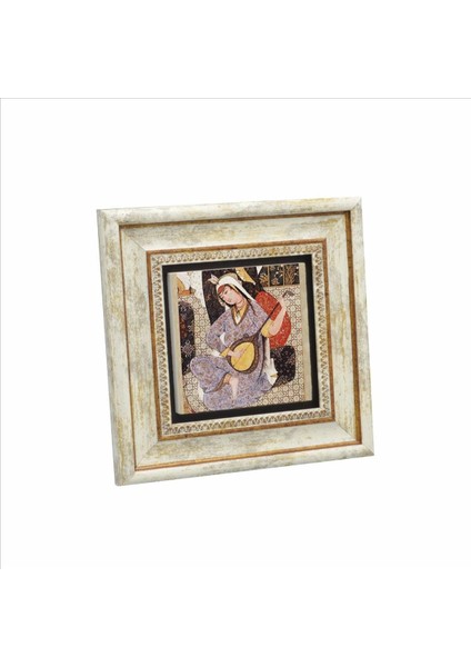 Müzisyen Kadın Minyatür Baskılı Doğaltaş Tablo (20CMX20CM )(KRT-124)