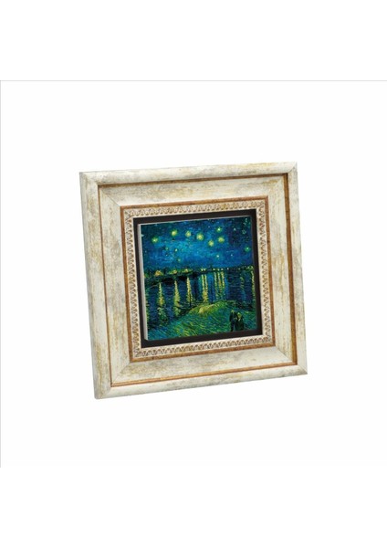 Ren Nehrinde Yıldızlı Bir Gece Vincent Van Gogh, 1888 Baskılı Doğaltaş Tablo 20CMX20CM KRG-136
