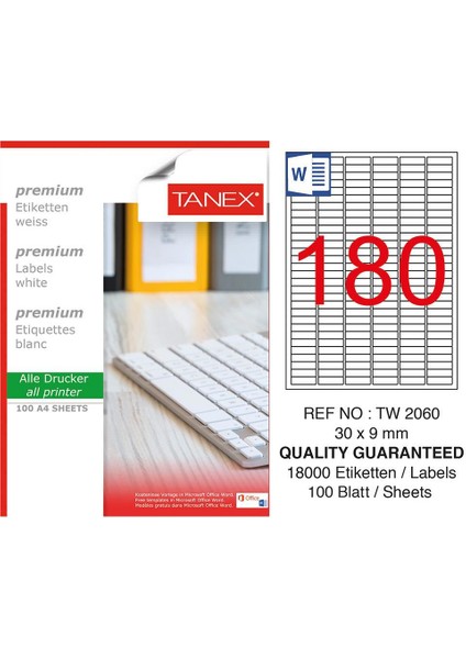 TW-2060 Yazıcı Etiketi 30 x 9 mm 18.000 Adet - Beyaz