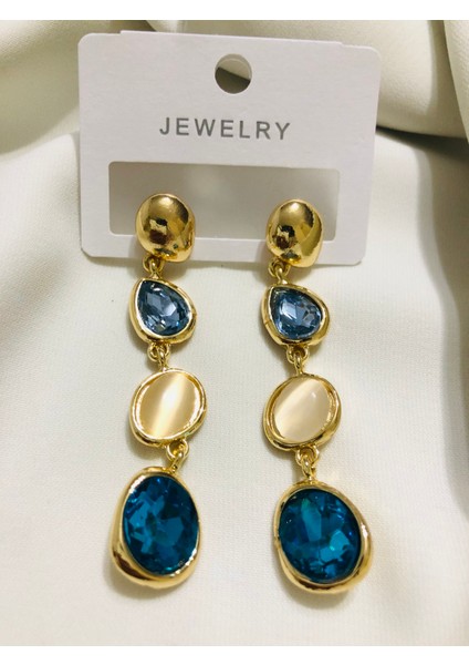 Mavi Gold Sallantılı Küpe