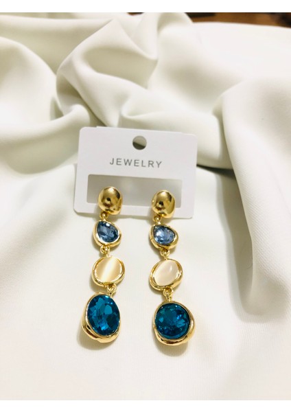 Mavi Gold Sallantılı Küpe