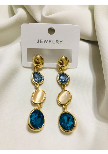 Mavi Gold Sallantılı Küpe