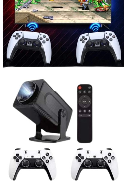 4K Android Smart Wi-Fi Çift Kollu Projeksiyon Game Box Kumandalı Taşınabilir