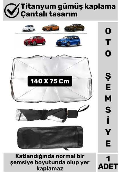 Premium Titanyum Gümüş Kaplama Uzun Ömürlü Uv Koruyucu Araç Içi Ön Cam Şemsiye Güneşlik
