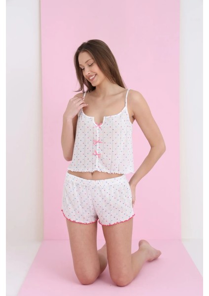 Ip Askılı Şortlu Pamuk Kadın Pijama Takımı