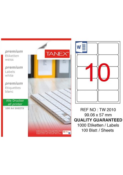 TW-2010 Yazıcı Etiketi 99 x 57 mm 1.000 Adet - Beyaz